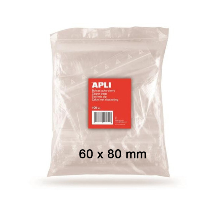 100 Sachets plastiques 60x80mm fermeture zip Apli