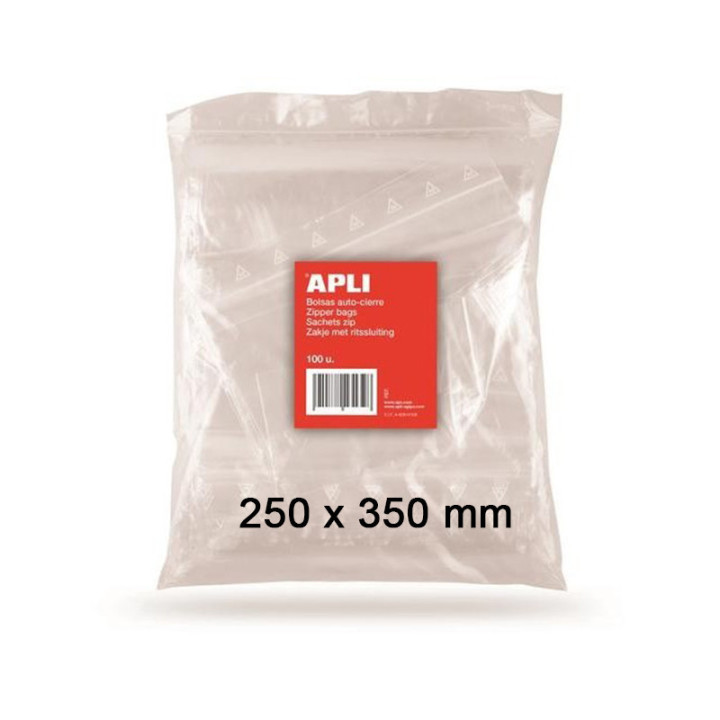 100 Sachets plastiques 250x350mm fermeture zip Apli