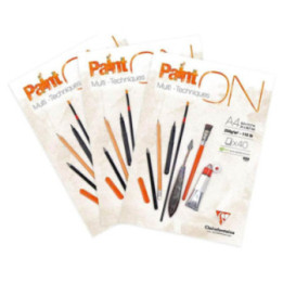 Lot de 3 Bloc Paint On A4 40 Feuilles x 3 - 250G - 21 X 29,7 Cm - Clairefontaine