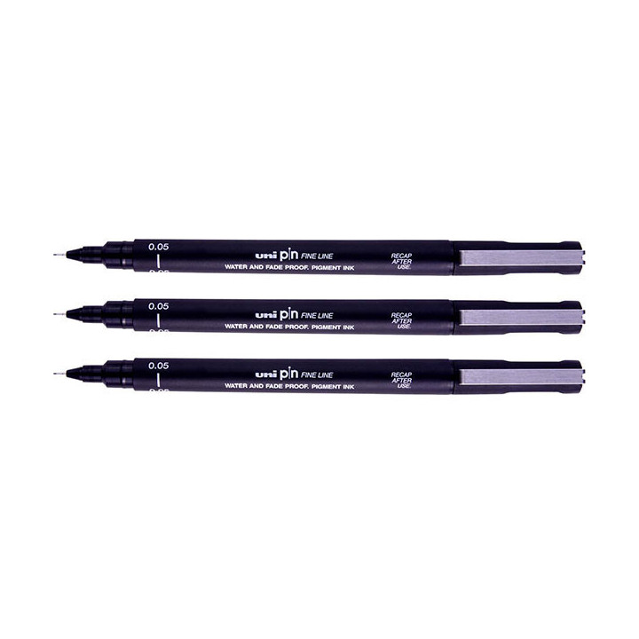 Lot de 3 feutres à dessin uni pin - 0.05 mm - Noir - Uni-ball