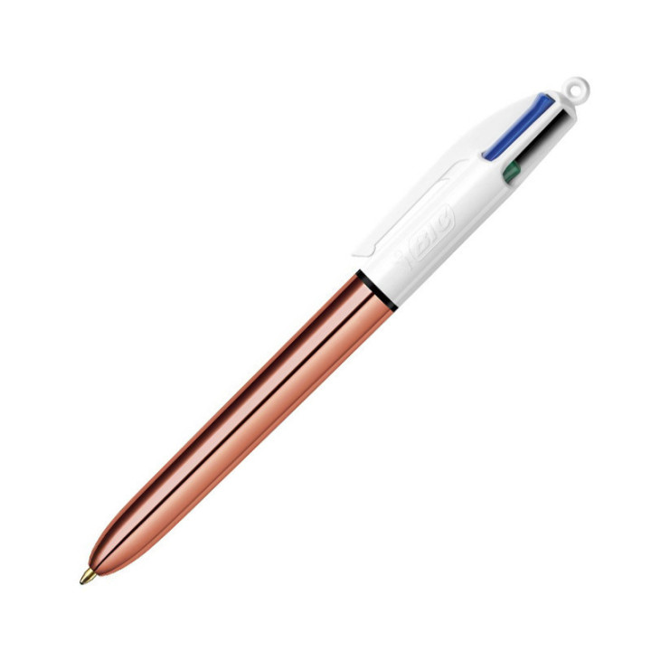 Stylo bille - 4 couleurs - Pointe moyenne - Bic - Corps cuivre métallisé