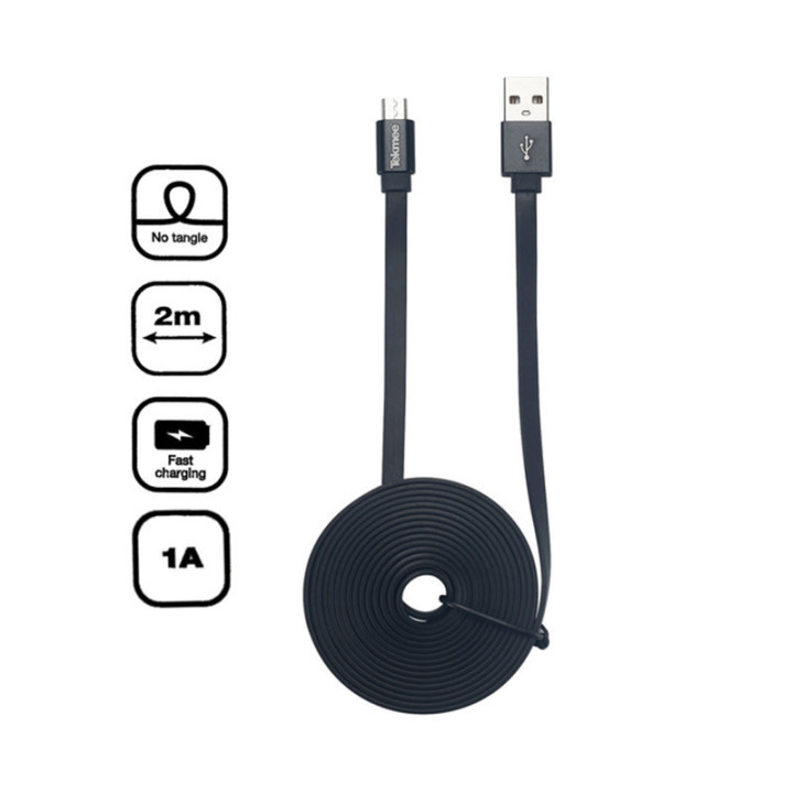 Câble de charge - Micro USB/USB - 2m - 1A - Tekmee