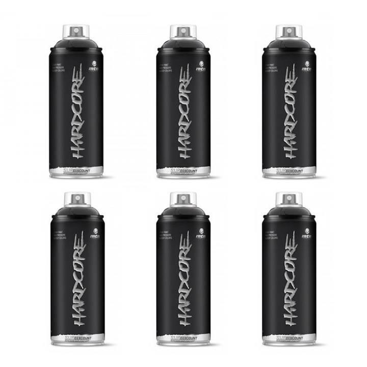 Lot de 6 bombes de peinture Hardcore MTN - Noir mat