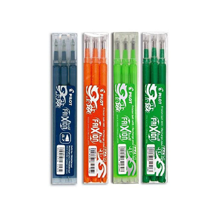 Lot de 4 étuis de 3 recharges FriXion pointe 0,7mm assortiment Pilot