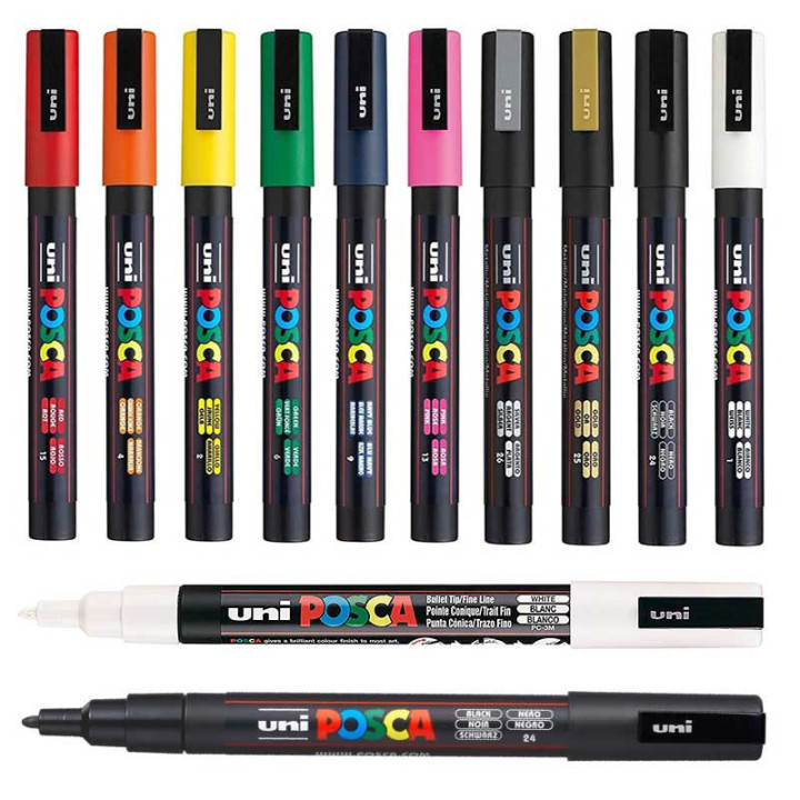 Lot de 12 marqueurs Posca PC-3M  | pointe fine conique