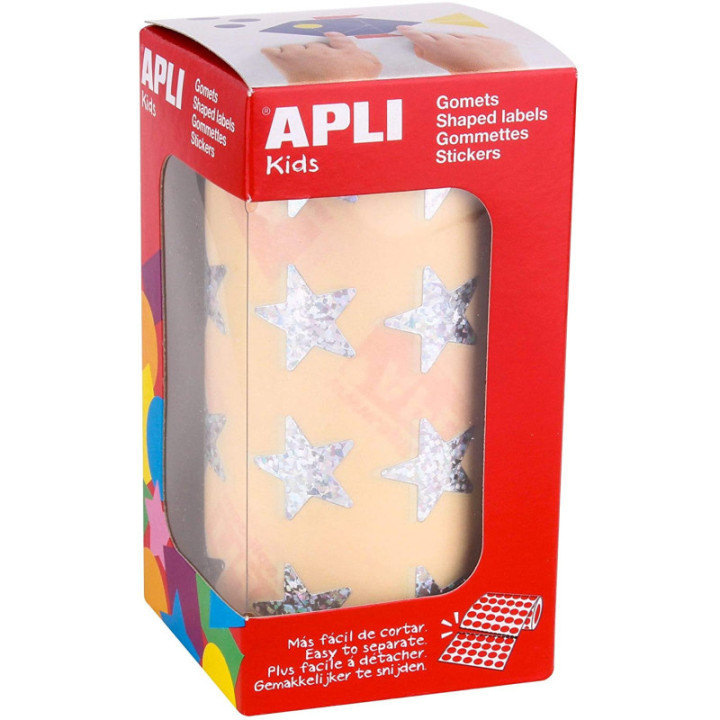Rouleau de 1416 gommettes étoiles argentées 19,5mm Apli Kids