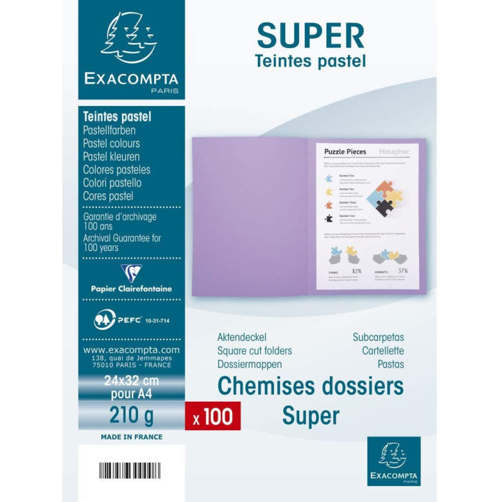 Paquet de 100 chemises Super Exacompta 24 x 32 cm carte rigide rose