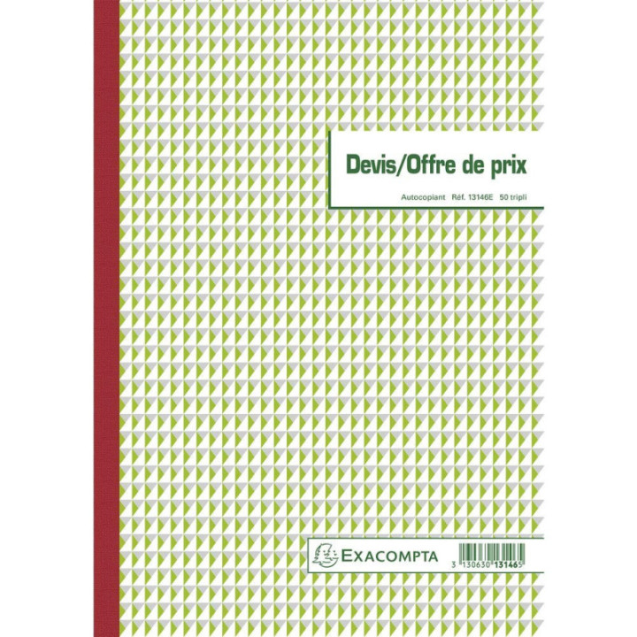 Carnet - Devis et offre de prix - A4 - Autocopiant - Tripli - Exacompta - 13146E
