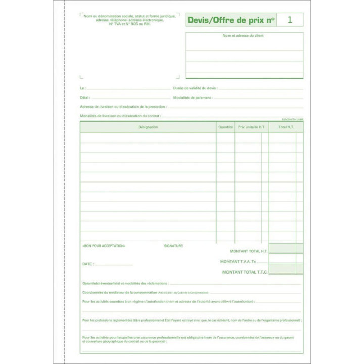 Carnet - Devis et offre de prix - A4 - Autocopiant - Tripli - Exacompta - 13146E