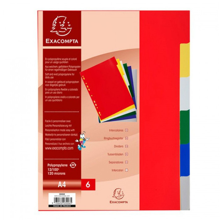 Intercalaires - Pour classeur - 6 positions - A4 - Plastique souple - Exacompta