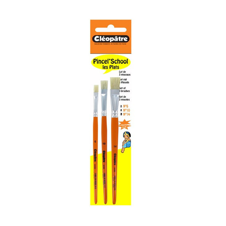 Lot de 4 pinceaux plats brosse Pincel'School Cléopâtre n°6/10/14