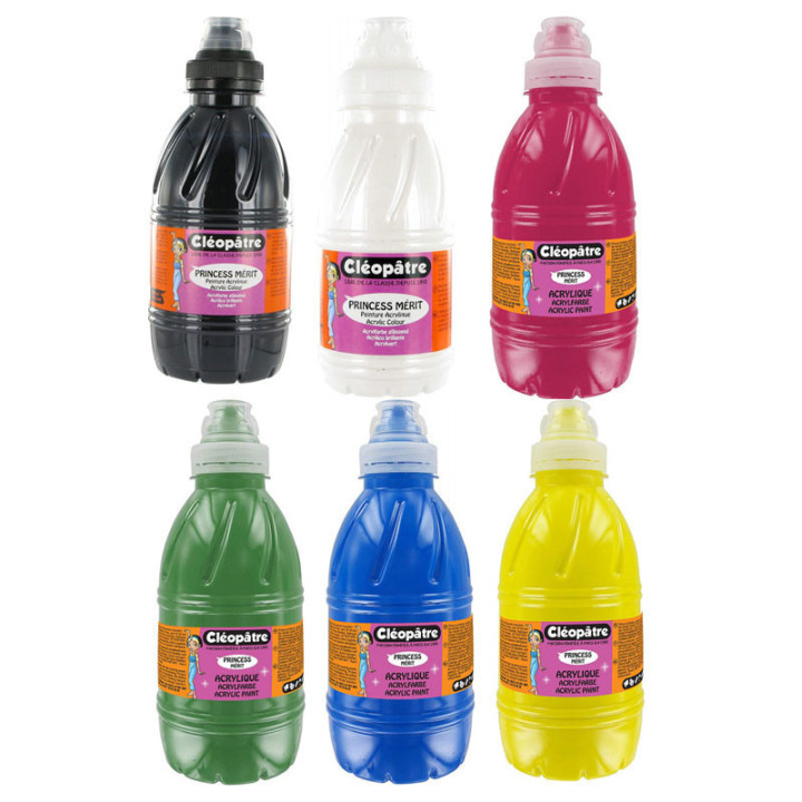 Lot de 6 flacons de peinture acrylique Princess Mérit Cléopâtre 500ml