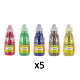 Lot de 5 flacons de peinture à l'eau pailletée Cléopâtre 250ml assortiment