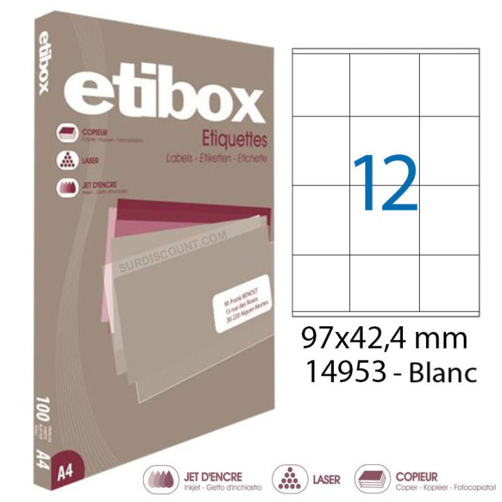 1200 étiquettes - Blanches - 97x42,4mm - Etibox - Apli - 119753 - Copieur, laser, jet d'encre