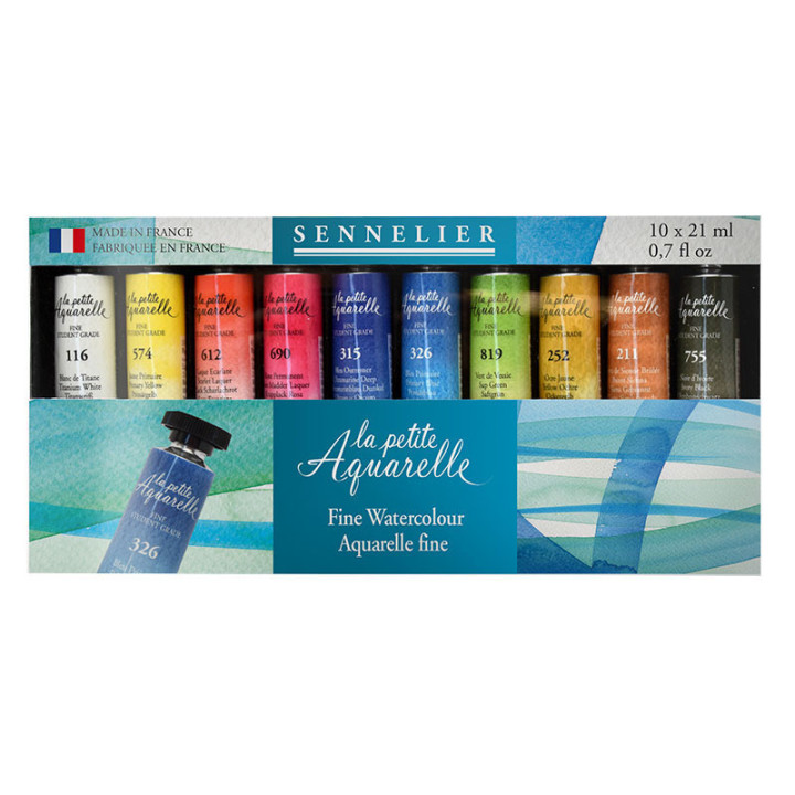 Set de 10 tubes d'aquarelle fine Sennelier 10 x 21ml