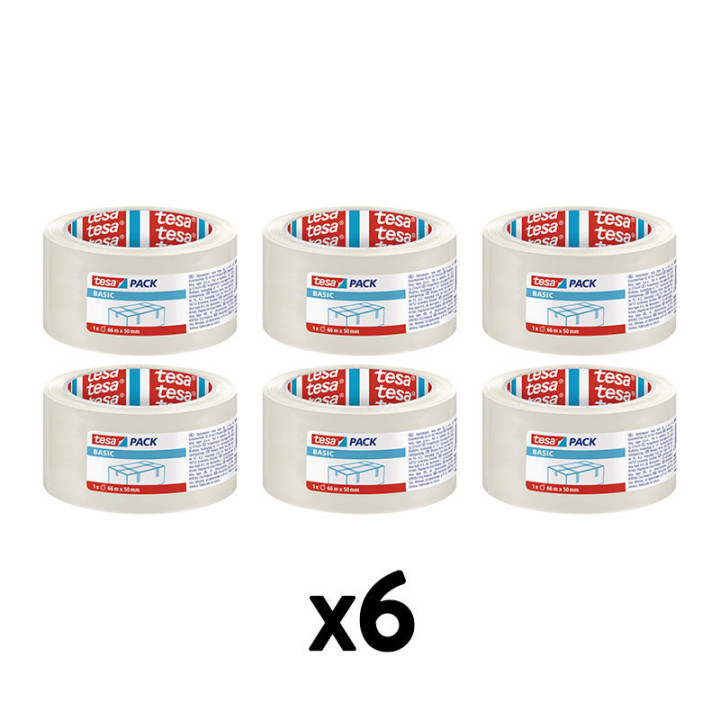 Lot de 6 rubans emballage adhésif Tesa 66m x 50mm transparent