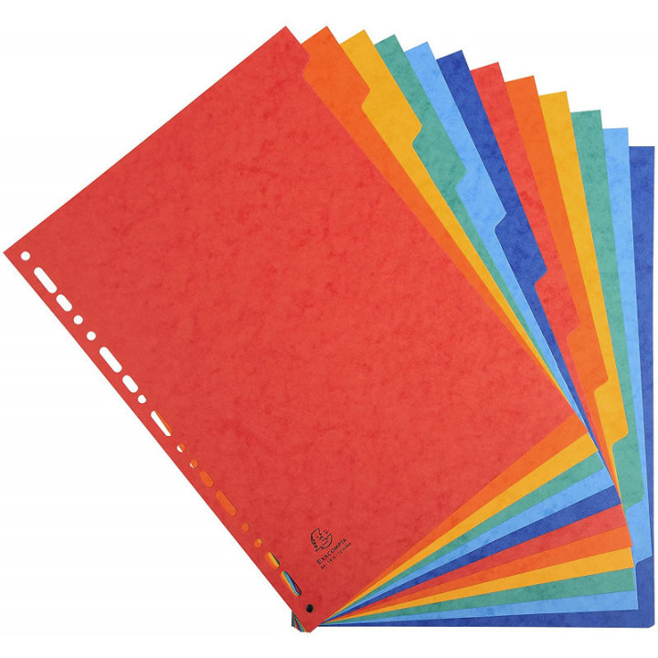 Lot de 2 intercalaires - Pour classeur - 12 positions - A4 - Carton rigide - Exacompta