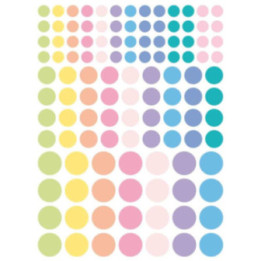 Gommettes rondes assortiment couleurs pastel et tailles 3 planches 348 pièces