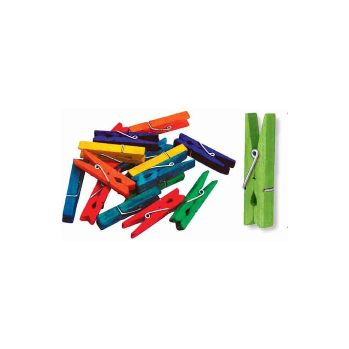 Sachet de 50 pinces à linge en bois coloré pour scrapbooking