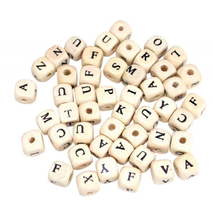 Perles en bois lettres carrées - 1cm x102 pièces - Ctop