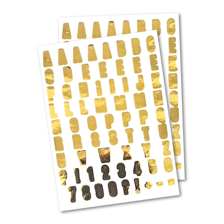 Stickers alphabet chiffres or métallique 134 pièces