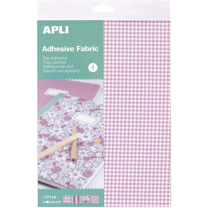 4 feuilles de tissu adhésif Apli A4 assortiment de motifs rose