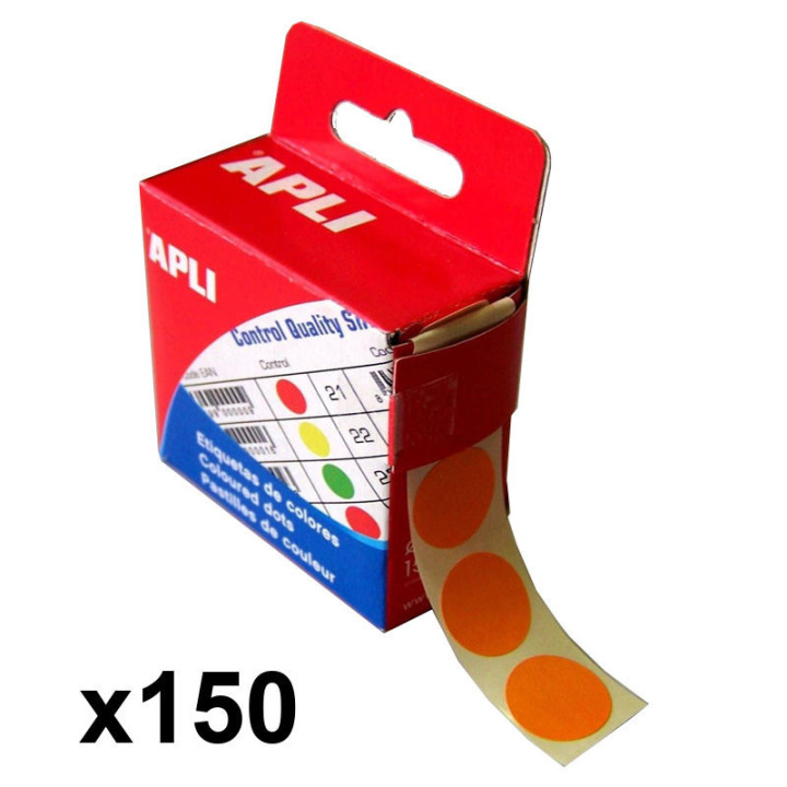 Boîte de 150 pastilles adhésives 15mm diamètre orange Apli