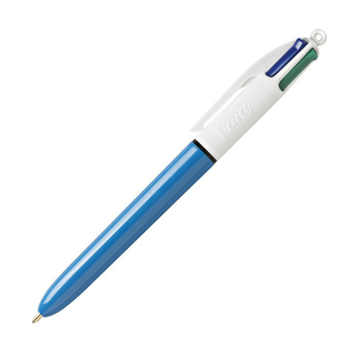 Stylo bille - 4 couleurs - BIC - Corps bleu - Scolaire - Bureau - Pointe moyenne