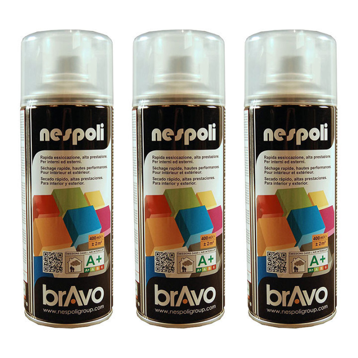 photo-Lot de 3 bombes de peinture professionnelle Nespoli effet brillant vernis transparent