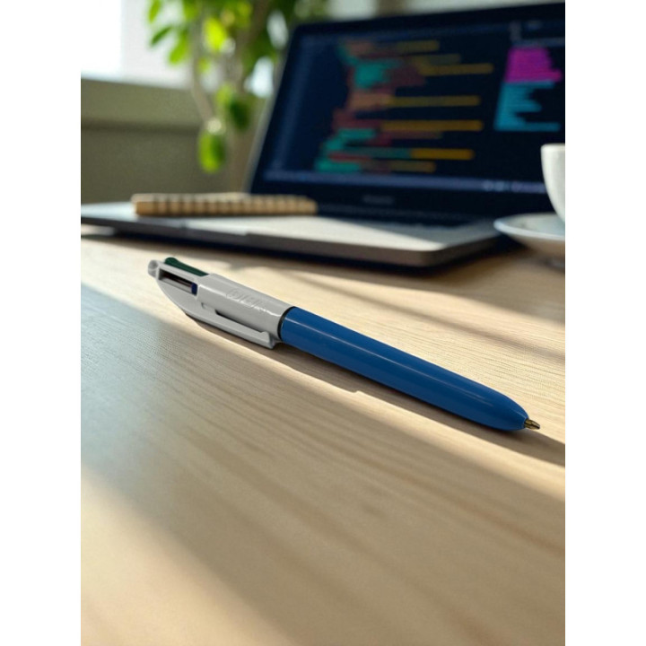 Stylo bille - 4 couleurs - BIC - Corps bleu - Scolaire - Bureau - Pointe moyenne