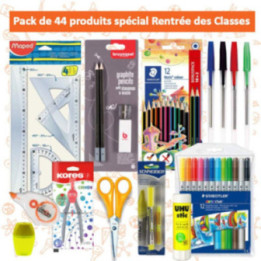 Pack de fournitures scolaires - Crayons, colle, ciseaux, feutres, règle - 44 pièces - Rentrée des classes