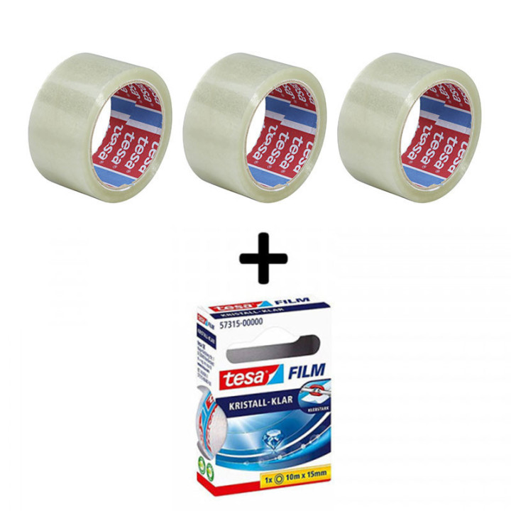 Lot de 3 rubans emballage adhésif transparent Tesa + 1 ruban adhésif invisible