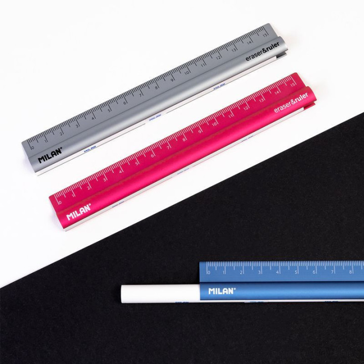 Règle en métal 15 cm avec gomme blanche intégrée Milan