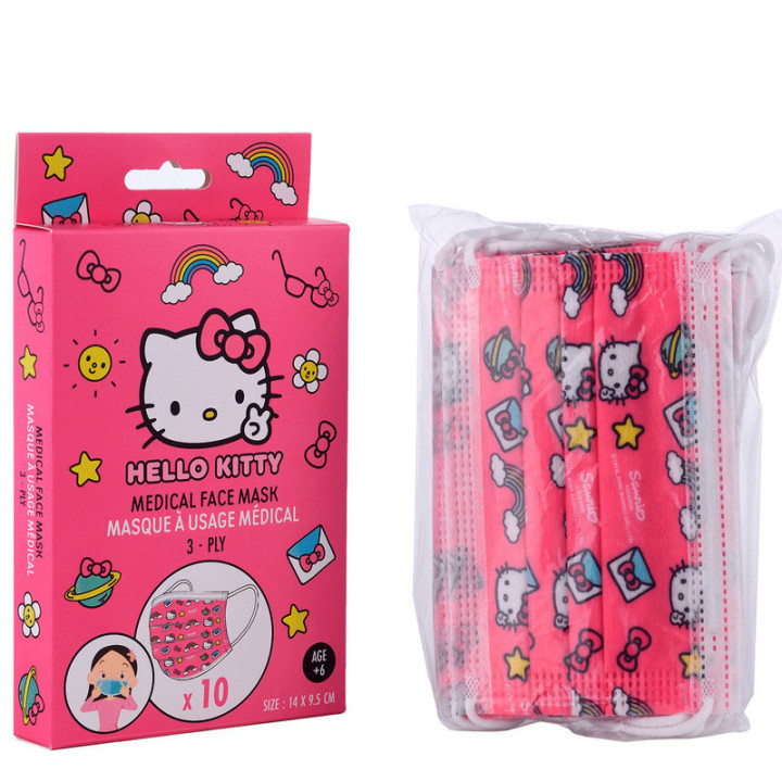 Lot de 10 masques enfants usage unique Hello Kitty