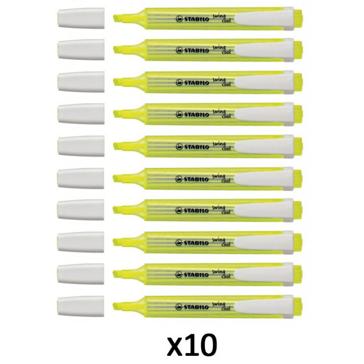 Lot de 10 surligneurs jaune fluo - STABILO Swing cool