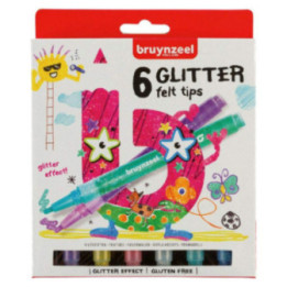 Feutres de coloriage - Avec paillettes - 6 couleurs - Pour enfant - Bruynzeel