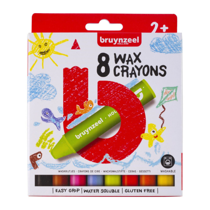 Crayons de couleur - A la cire - 8 couleurs - Dès 2 ans - Facile à utiliser - Bruynzeel