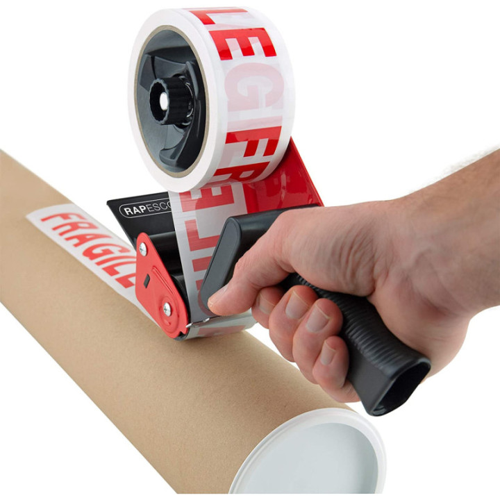 Pack 2 rubans emballage Tesa fragile 66m x 50mm + 1 dévidoir + 1 cutter