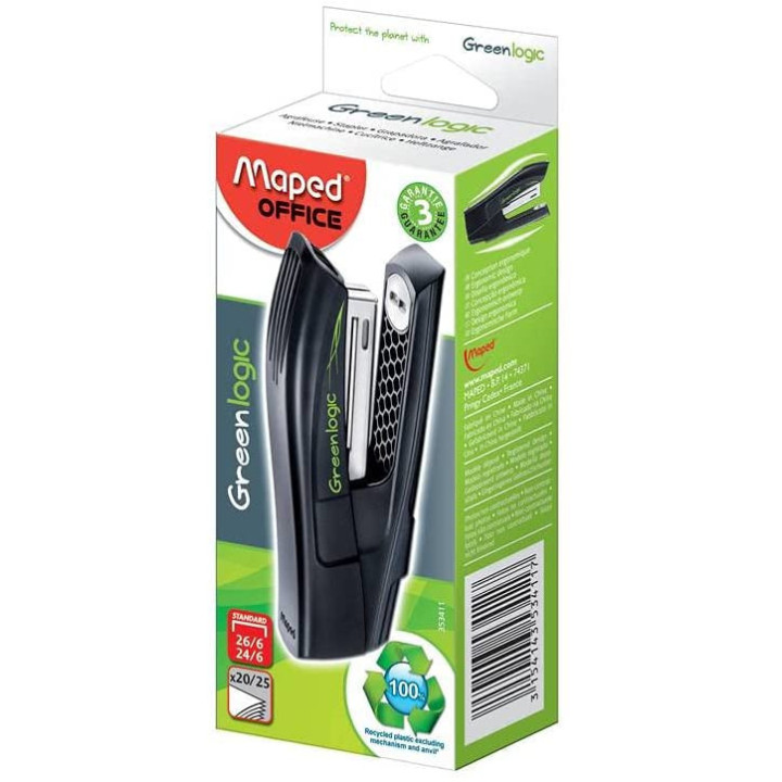 Agrafeuse 100% plastique recyclé Maped Greenlogic noire