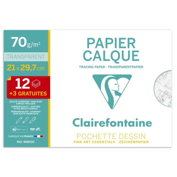 Papier calque - A4 - 15 feuilles - 70g - 15 feuilles - Transparent - Clairefontaine