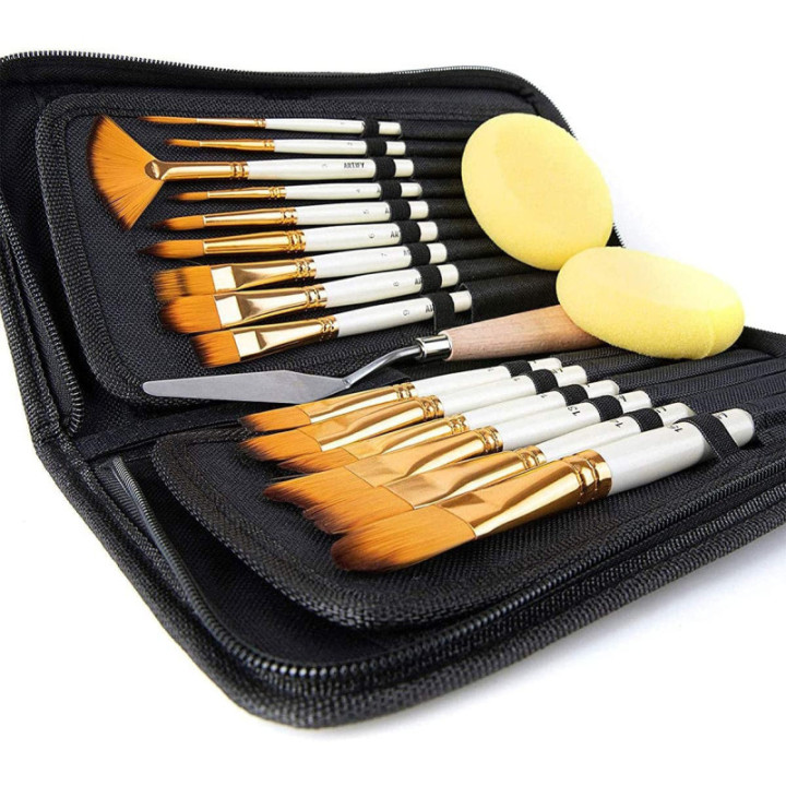 Pochette de pinceaux, spatules et éponges pour la peinture artistique Qbix