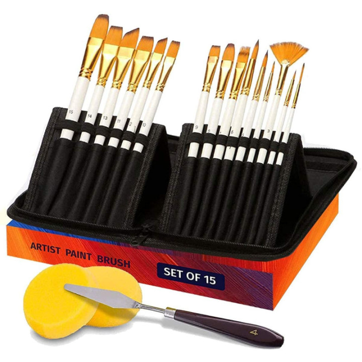 Pochette de pinceaux, spatules et éponges pour la peinture artistique Qbix