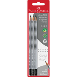 Etui de 3 crayons graphite HB Grip 2001 avec embout gomme Faber-Castell