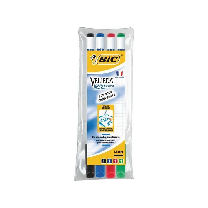 Pochette De 4 Marqueurs Effaçables - Velleda 1721 - Assortiment - Bic