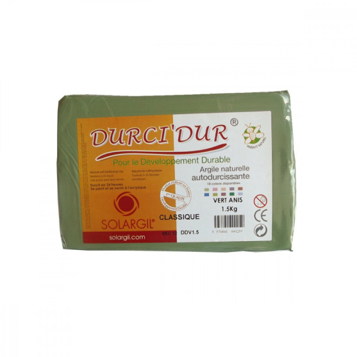 Argile naturelle - Auto durcissante - Sans cuisson - Vert anis - Pain de 1,5kg
