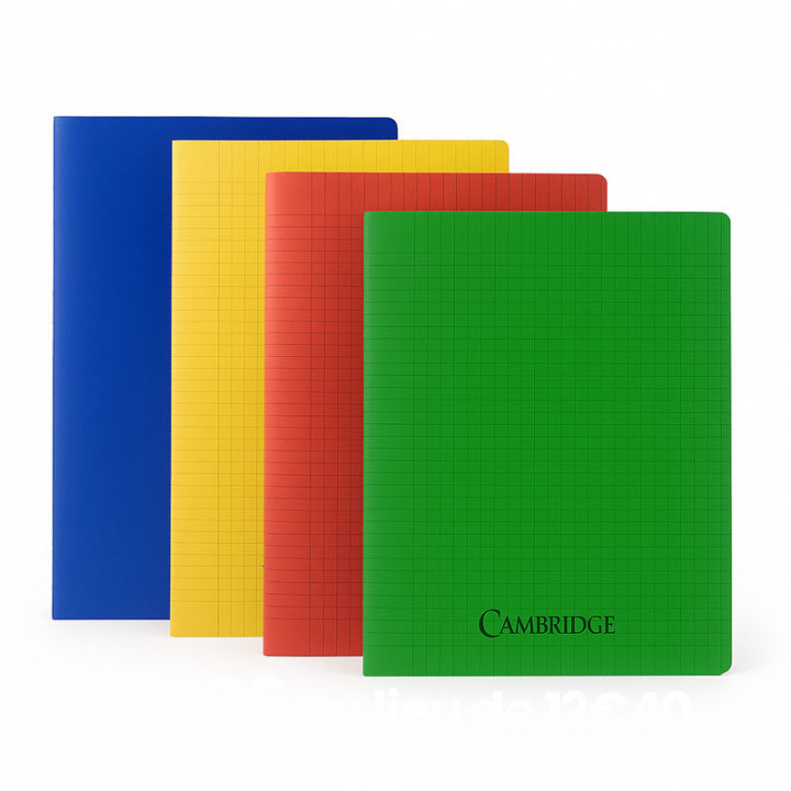 Lot de 4 cahiers - 24x32(cm) - Grands carreaux - 96 pages - couverture en polypro bleu,jaune,rouge,vert - sans spirale - Hamelin