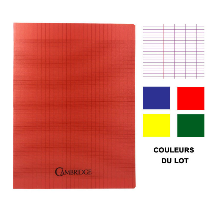 Lot de 4 cahiers - 24x32(cm) - Grands carreaux - 96 pages - couverture en polypro bleu,jaune,rouge,vert - sans spirale - Hamelin