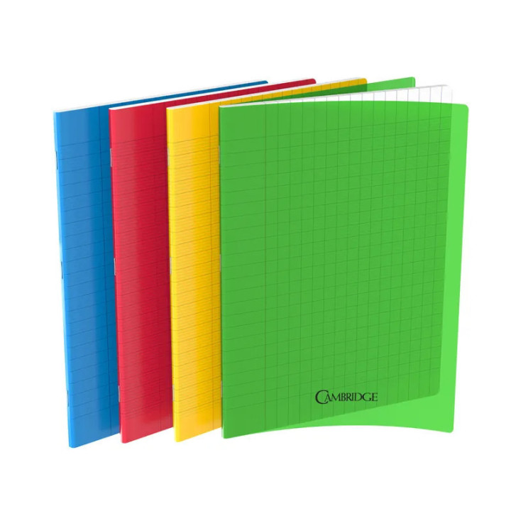 Lot de 4 cahiers - 24x32(cm) - Grands carreaux - 96 pages - couverture en polypro bleu,jaune,rouge,vert - sans spirale - Hamelin