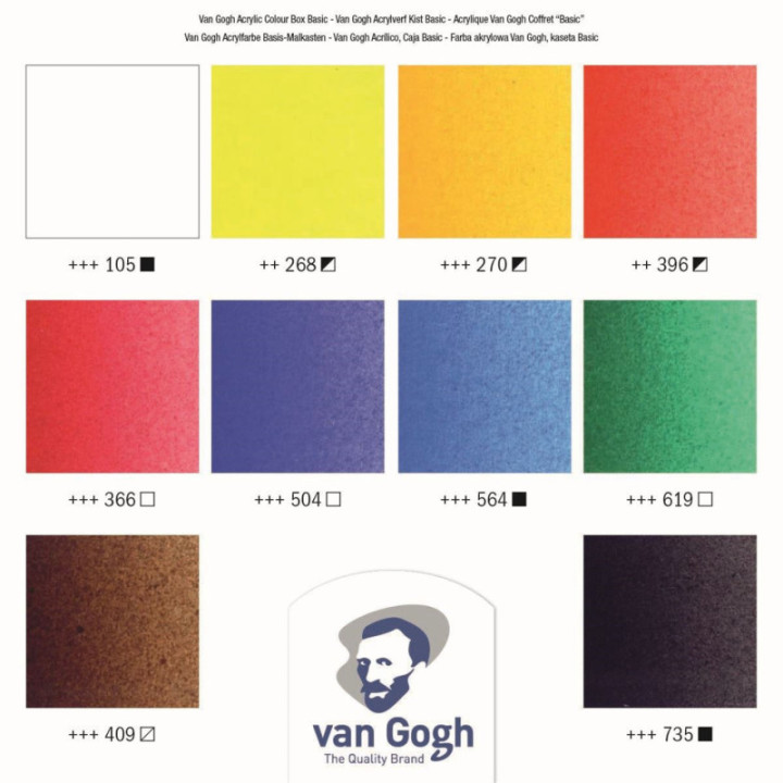 Peinture acrylique - Coffret bois - 10 tubes 40ml + pinceaux + accessoires - Van Gogh