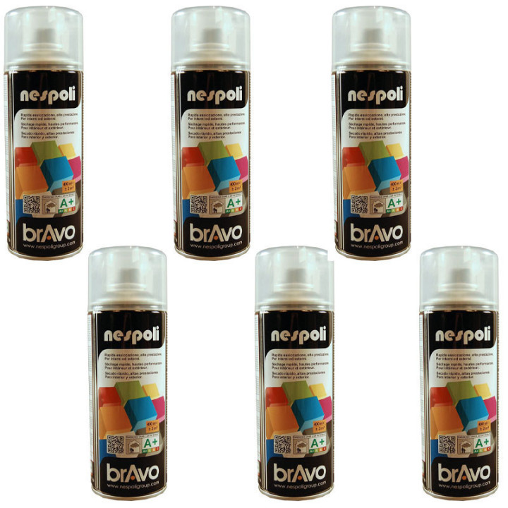Lot de 6 bombes de peintures professionnelles Nespoli - effet vernis brillant - 400ml